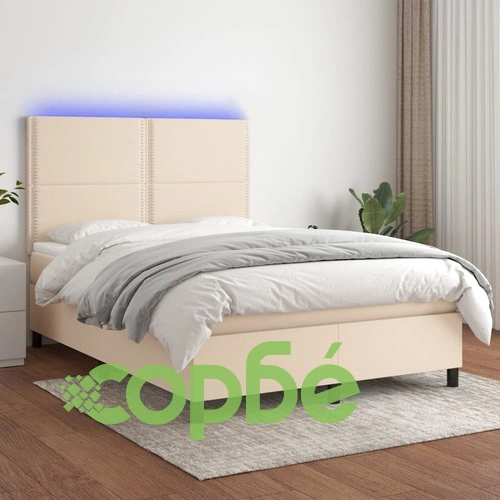 Боксспринг легло с матрак и LED, кремаво, 140x200 см, плат ➤ топ цена ➤ sorbe.bg