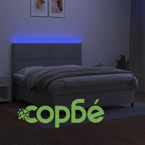 Боксспринг легло с матрак и LED, светлосиво, 160x200 см, плат ➤ топ цена ➤ sorbe.bg