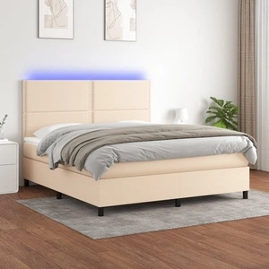 Боксспринг легло с матрак и LED, кремаво, 160x200 см, плат