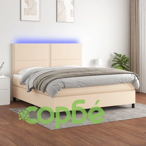 Боксспринг легло с матрак и LED, кремаво, 160x200 см, плат ➤ топ цена ➤ sorbe.bg