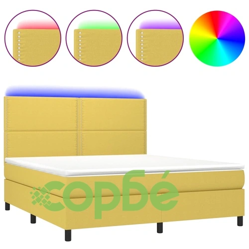 Боксспринг легло с матрак и LED, зелено, 160x200 см, плат ➤ топ цена ➤ sorbe.bg