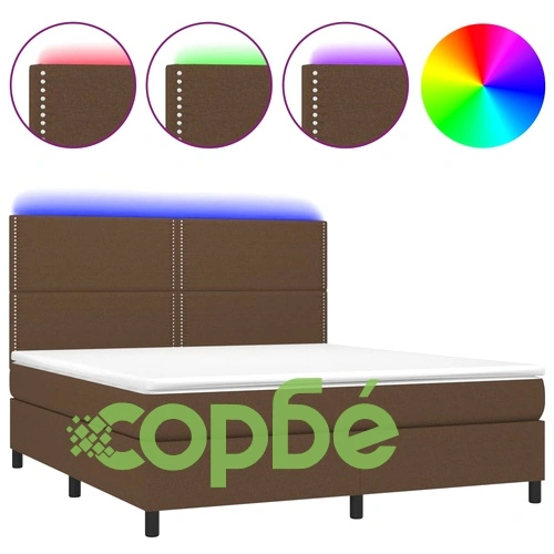 Боксспринг легло с матрак и LED, тъмнокафяво, 180x200 см, плат ➤ топ цена ➤ sorbe.bg