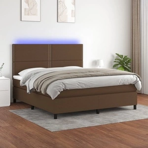 Боксспринг легло с матрак и LED, тъмнокафяво, 180x200 см, плат