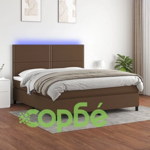 Боксспринг легло с матрак и LED, тъмнокафяво, 180x200 см, плат ➤ топ цена ➤ sorbe.bg