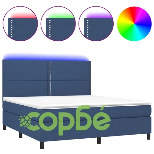 Боксспринг легло с матрак и LED, синьо, 180x200 см, плат ➤ топ цена ➤ sorbe.bg