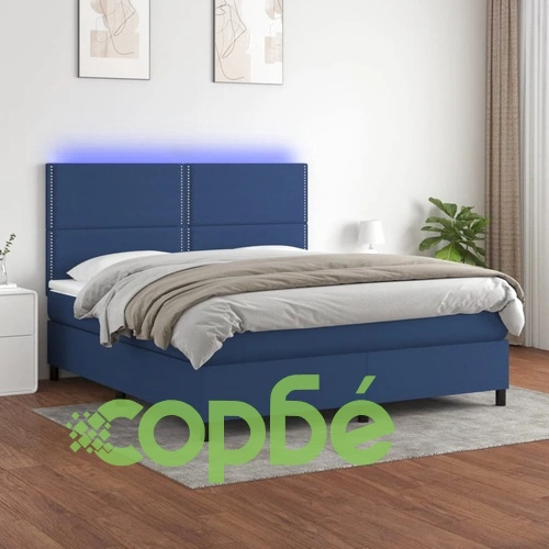 Боксспринг легло с матрак и LED, синьо, 180x200 см, плат ➤ топ цена ➤ sorbe.bg