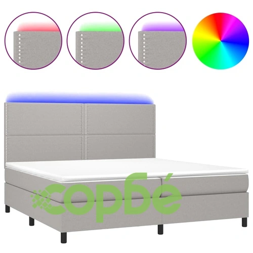 Боксспринг легло с матрак и LED, светлосиво, 200x200 см, плат ➤ топ цена ➤ sorbe.bg