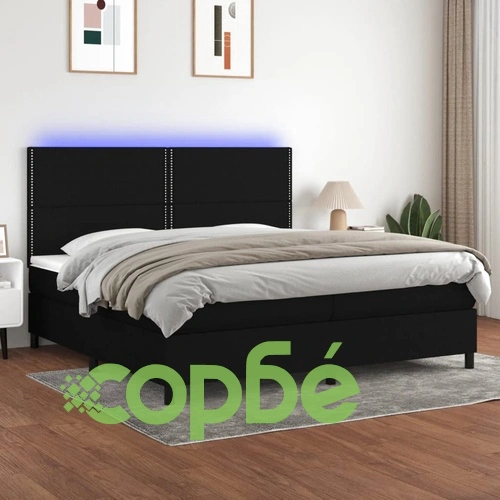 Боксспринг легло с матрак и LED, черна, 200x200 см, плат ➤ топ цена ➤ sorbe.bg