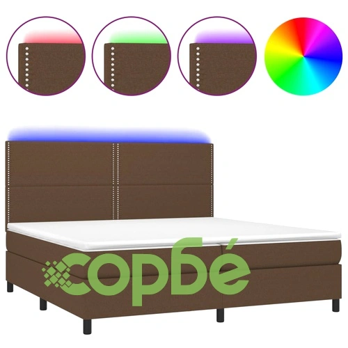 Боксспринг легло с матрак и LED, тъмнокафява, 200x200 см, плат ➤ топ цена ➤ sorbe.bg