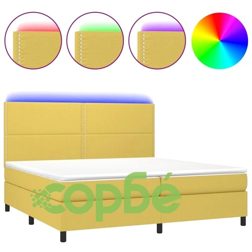 Боксспринг легло с матрак и LED, зелена, 200x200 см, плат ➤ топ цена ➤ sorbe.bg