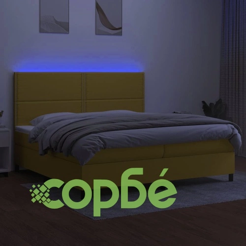 Боксспринг легло с матрак и LED, зелена, 200x200 см, плат ➤ топ цена ➤ sorbe.bg