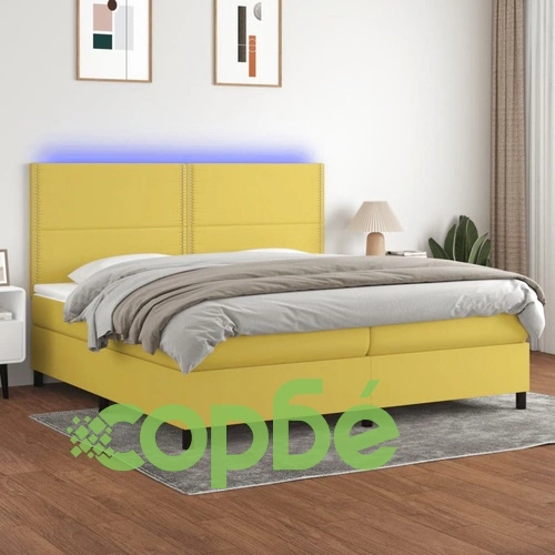 Боксспринг легло с матрак и LED, зелена, 200x200 см, плат ➤ топ цена ➤ sorbe.bg
