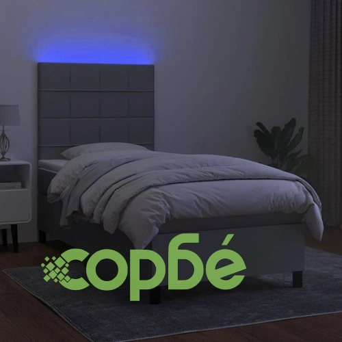 Боксспринг легло с матрак и LED, светлосиво, 80x200 см, плат ➤ топ цена ➤ sorbe.bg