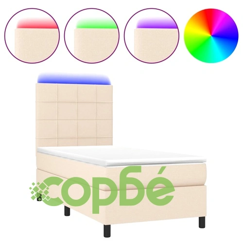 Боксспринг легло с матрак и LED, кремаво, 80x200 см, плат ➤ топ цена ➤ sorbe.bg