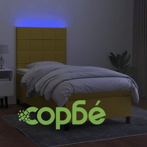Боксспринг легло с матрак и LED, зелено, 80x200 см, плат ➤ топ цена ➤ sorbe.bg