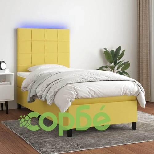 Боксспринг легло с матрак и LED, зелено, 80x200 см, плат ➤ топ цена ➤ sorbe.bg