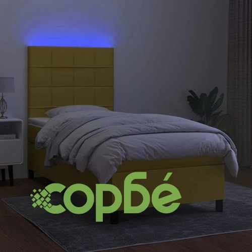 Боксспринг легло с матрак и LED, зелена, 90x190 см, плат ➤ топ цена ➤ sorbe.bg