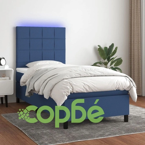 Боксспринг легло с матрак и LED, синя, 90x200 см, плат ➤ топ цена ➤ sorbe.bg