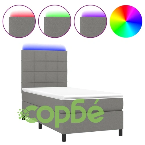 Боксспринг легло с матрак и LED, тъмносиво, 100x200 см, плат ➤ топ цена ➤ sorbe.bg