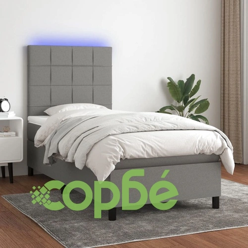 Боксспринг легло с матрак и LED, тъмносиво, 100x200 см, плат ➤ топ цена ➤ sorbe.bg
