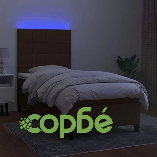 Боксспринг легло с матрак и LED, тъмнокафяво, 100x200 см, плат ➤ топ цена ➤ sorbe.bg