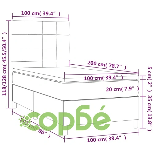 Боксспринг легло с матрак и LED, тъмнокафяво, 100x200 см, плат ➤ топ цена ➤ sorbe.bg