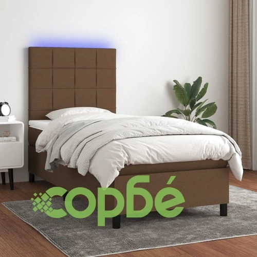 Боксспринг легло с матрак и LED, тъмнокафяво, 100x200 см, плат ➤ топ цена ➤ sorbe.bg