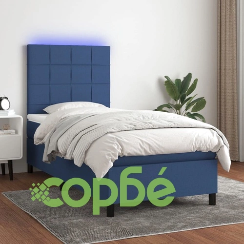 Боксспринг легло с матрак и LED, синьо, 100x200 см, плат ➤ топ цена ➤ sorbe.bg