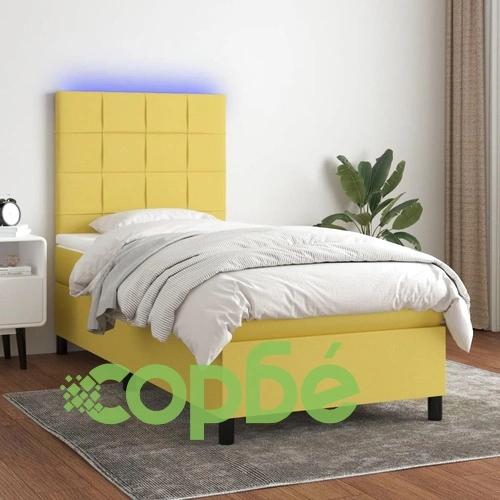 Боксспринг легло с матрак и LED, зелено, 100x200 см, плат ➤ топ цена ➤ sorbe.bg