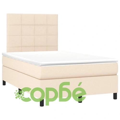 Боксспринг легло с матрак и LED, кремаво, 120x200 см, плат ➤ топ цена ➤ sorbe.bg