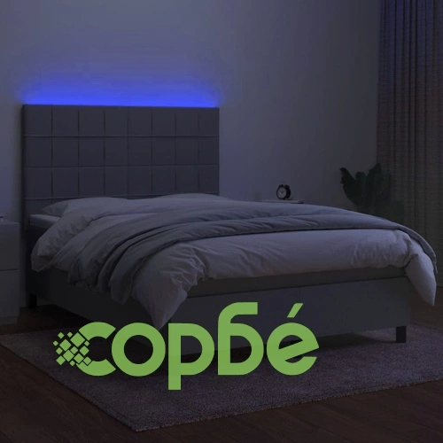 Боксспринг легло с матрак и LED, светлосиво, 140x190 см, плат ➤ топ цена ➤ sorbe.bg