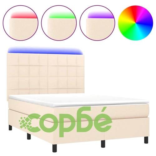 Боксспринг легло с матрак и LED, кремаво, 140x190 см, плат ➤ топ цена ➤ sorbe.bg