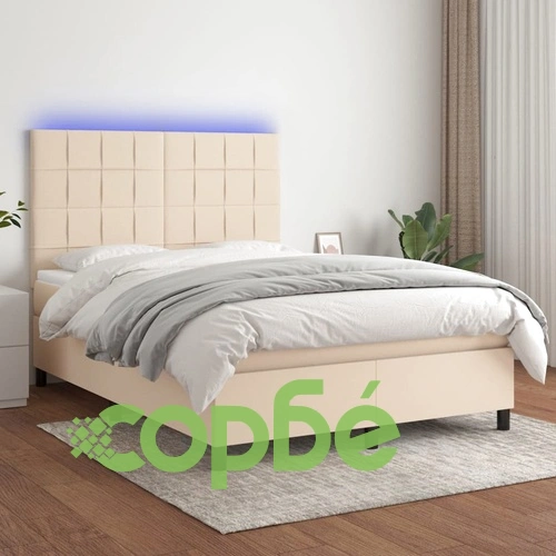 Боксспринг легло с матрак и LED, кремаво, 140x190 см, плат ➤ топ цена ➤ sorbe.bg