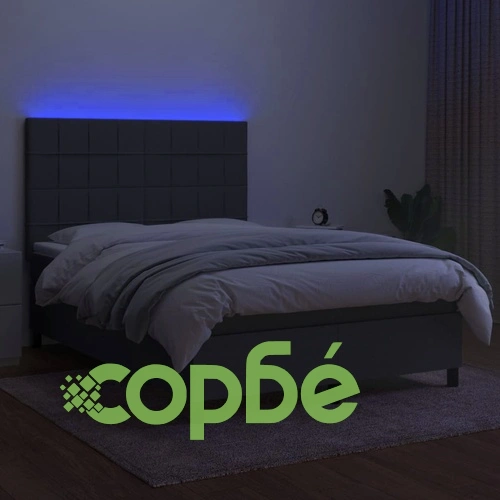 Боксспринг легло с матрак и LED, тъмносиво, 140x200 см, плат ➤ топ цена ➤ sorbe.bg