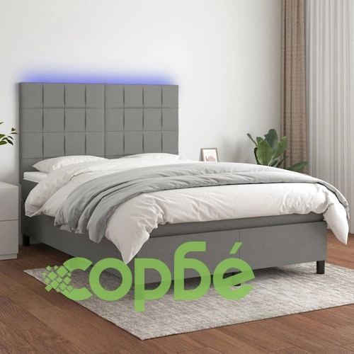 Боксспринг легло с матрак и LED, тъмносиво, 140x200 см, плат ➤ топ цена ➤ sorbe.bg