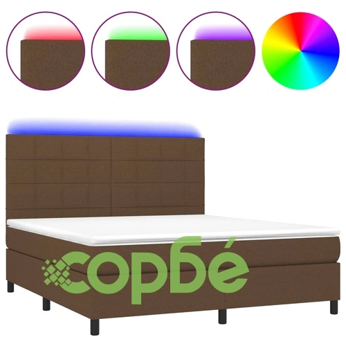 Боксспринг легло с матрак и LED, тъмнокафяво, 160x200 см, плат ➤ топ цена ➤ sorbe.bg