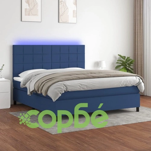 Боксспринг легло с матрак и LED, синьо, 160x200 см, плат ➤ топ цена ➤ sorbe.bg