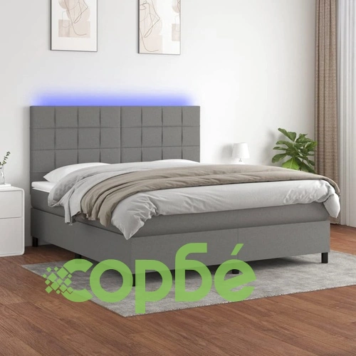 Боксспринг легло с матрак и LED, тъмносиво, 180x200 см, плат ➤ топ цена ➤ sorbe.bg