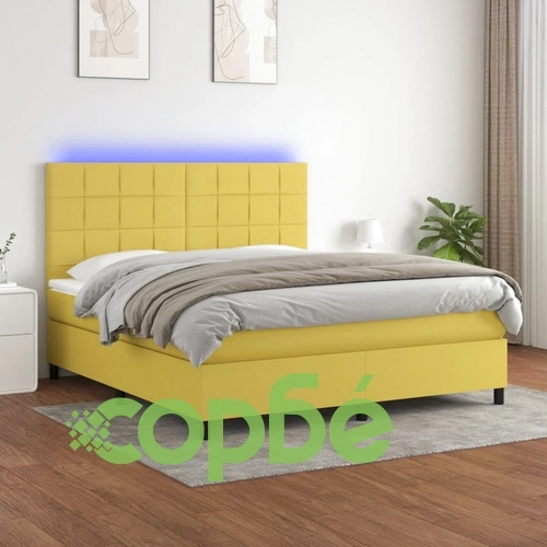 Боксспринг легло с матрак и LED, зелено, 180x200 см, плат ➤ топ цена ➤ sorbe.bg