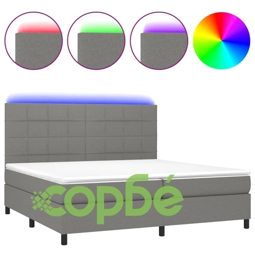 Боксспринг легло с матрак и LED, тъмносиво, 200x200 см, плат ➤ топ цена ➤ sorbe.bg