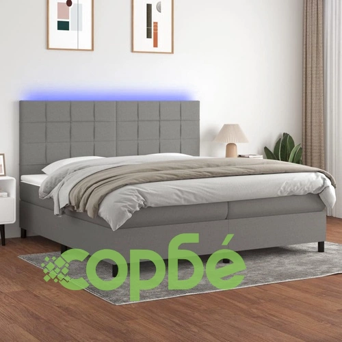 Боксспринг легло с матрак и LED, тъмносиво, 200x200 см, плат ➤ топ цена ➤ sorbe.bg