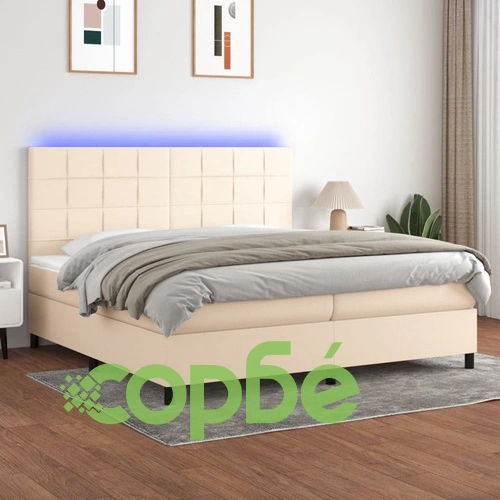 Боксспринг легло с матрак и LED, кремава, 200x200 см, плат ➤ топ цена ➤ sorbe.bg