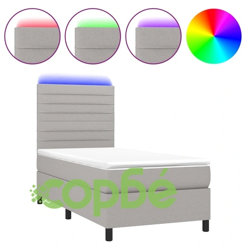 Боксспринг легло с матрак и LED, светлосиво, 80x200 см, плат ➤ топ цена ➤ sorbe.bg