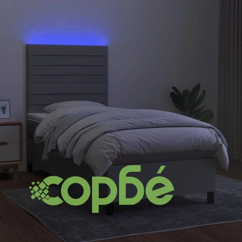 Боксспринг легло с матрак и LED, светлосиво, 90x190 см, плат ➤ топ цена ➤ sorbe.bg