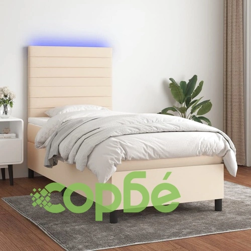 Боксспринг легло с матрак и LED, кремава, 90x190 см, плат ➤ топ цена ➤ sorbe.bg