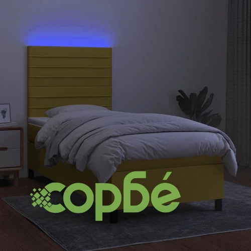 Боксспринг легло с матрак и LED, зелена, 90x190 см, плат ➤ топ цена ➤ sorbe.bg