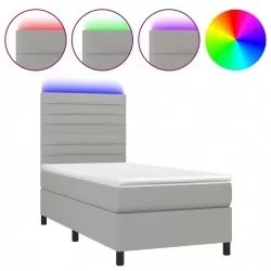 Боксспринг легло с матрак и LED, светлосиво, 90x200 см, плат