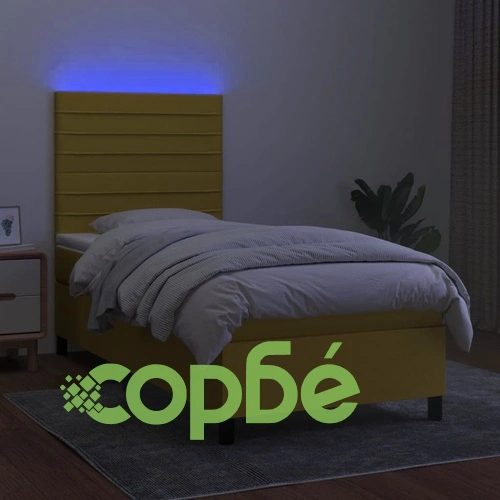 Боксспринг легло с матрак и LED, зелена, 90x200 см, плат ➤ топ цена ➤ sorbe.bg