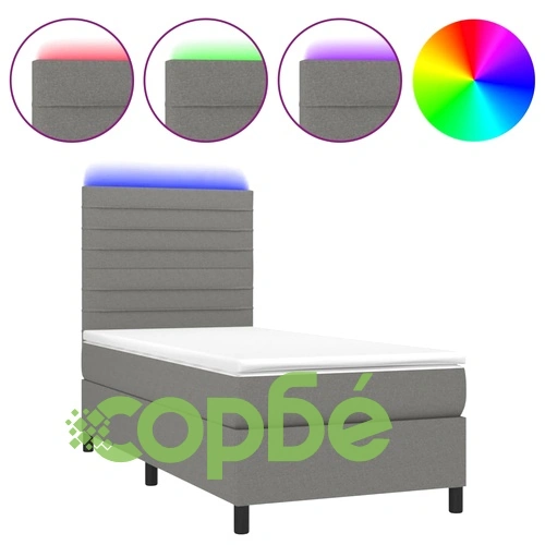 Боксспринг легло с матрак и LED, тъмносиво, 100x200 см, плат ➤ топ цена ➤ sorbe.bg