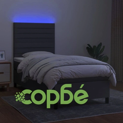 Боксспринг легло с матрак и LED, тъмносиво, 100x200 см, плат ➤ топ цена ➤ sorbe.bg